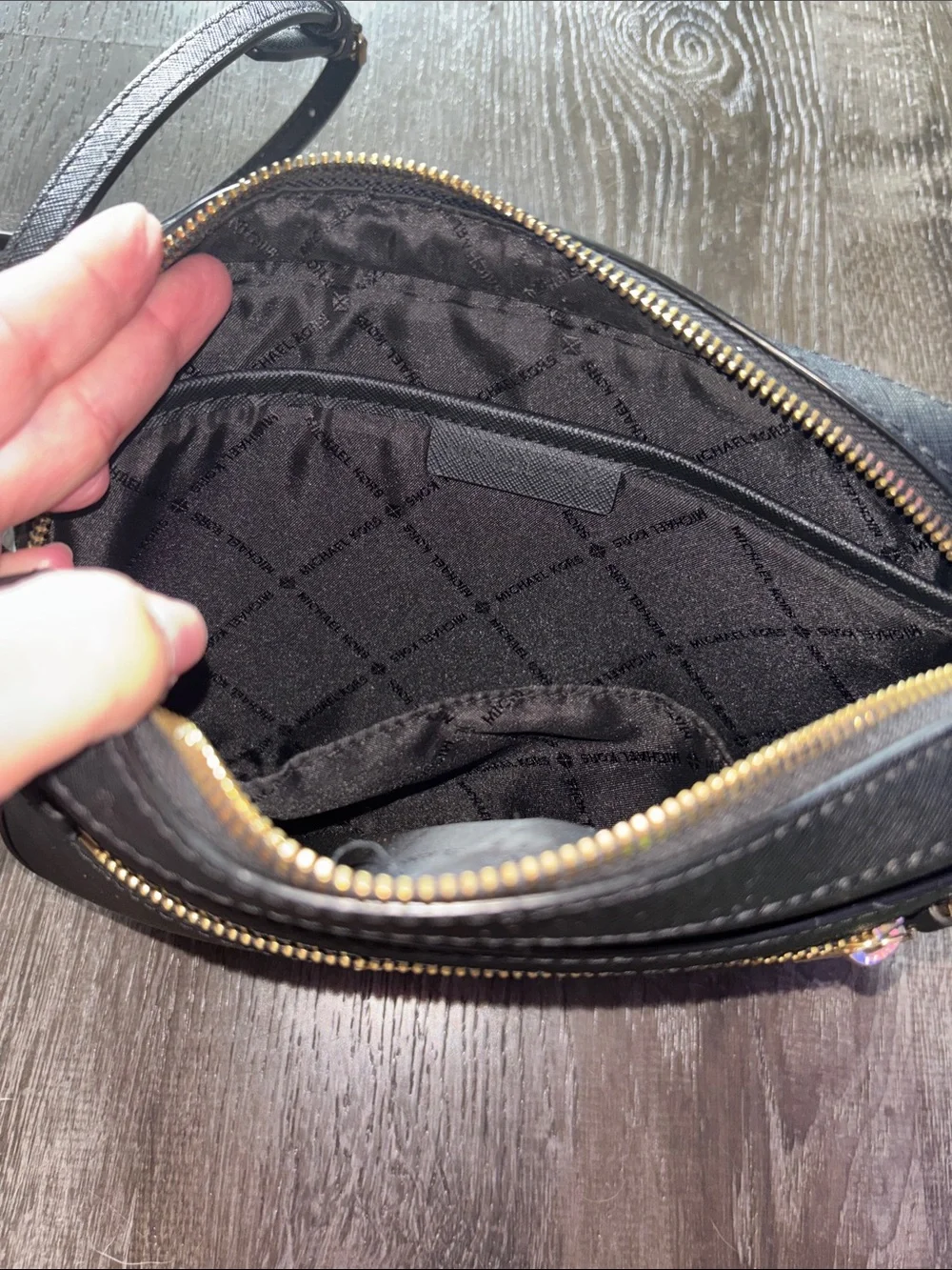Michael Kors Black Leather Crossbody with Gold Hardware